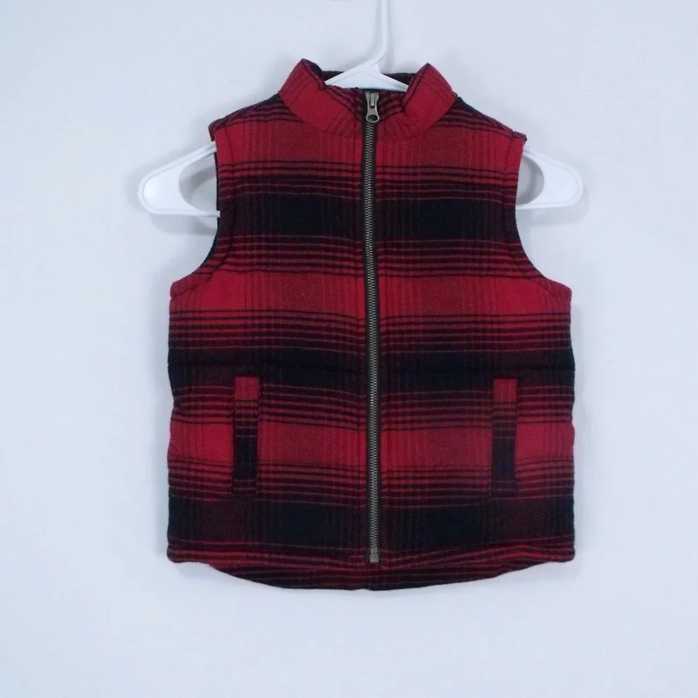 Gymboree Red Black Plaid Puffer Vest 3T